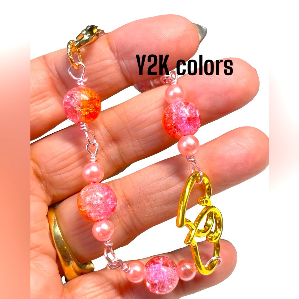 💞gorgeous link bracelet with pink wire/gold pink tones